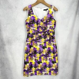Alex Marie Summer Purple Yellow Abstract Print Sleeveless Sheath Dress Size 8